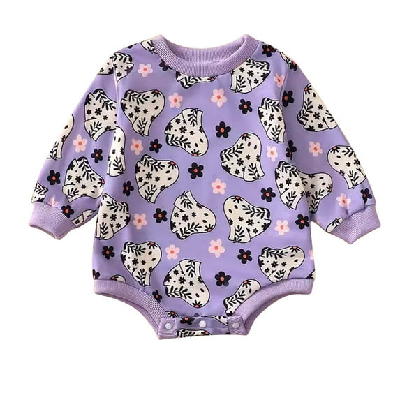 Odeerbi Baby Boys Girls Halloween Ghost Romper Fall Winter Long Sleeve Jumpsuit Baby Cute Bodysuit Onesie Baby Clothes Purple
