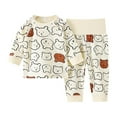 thumbnail image 1 of Odeerbi Baby Boys Girls Long Johns Cartoon Print Thermal Underwear Set Cotton Base Layer Set Winter Clothes Pajama Pants Set Long Sleeve Pajamas Sleeping Pants Home Clothes Brown, 1 of 4