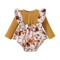 thumbnail image 1 of Odeerbi Baby Boys Girls Long Sleeve Rib Knit Romper Fall Winter Ruffle Floral Jumpsuit Children's Solid Color Knitted Color Block Bodysuit Onesie Baby Clothes Brown, 1 of 5