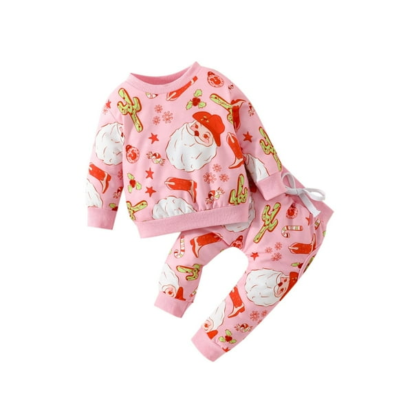 Odeerbi Baby Boys Girls Winter Outfits Christmas Sweatsuits Baby Sports Tracksuit Long Sleeve Round Neck Sweatshirt Sweatpants Set Pink