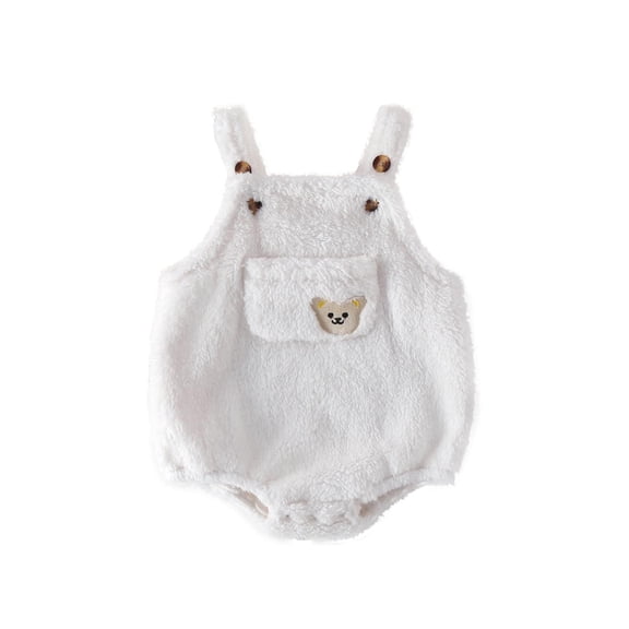 Odeerbi Baby Boys Girls Winter Thermal Fleece Jumpsuit Romper Children's Shoulder Strap Sleeveless Bodysuit Onesie Crawling Suit Baby Clothes White