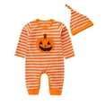 thumbnail image 1 of Odeerbi Baby Boys Outfits Halloween Pumpkin Striped Jumpsuit Cotton Romper with Hat Set 3-24 Months Kids Long Sleeve Bodysuit Long Crawling Clothes Infant Clothes Orange, 1 of 9