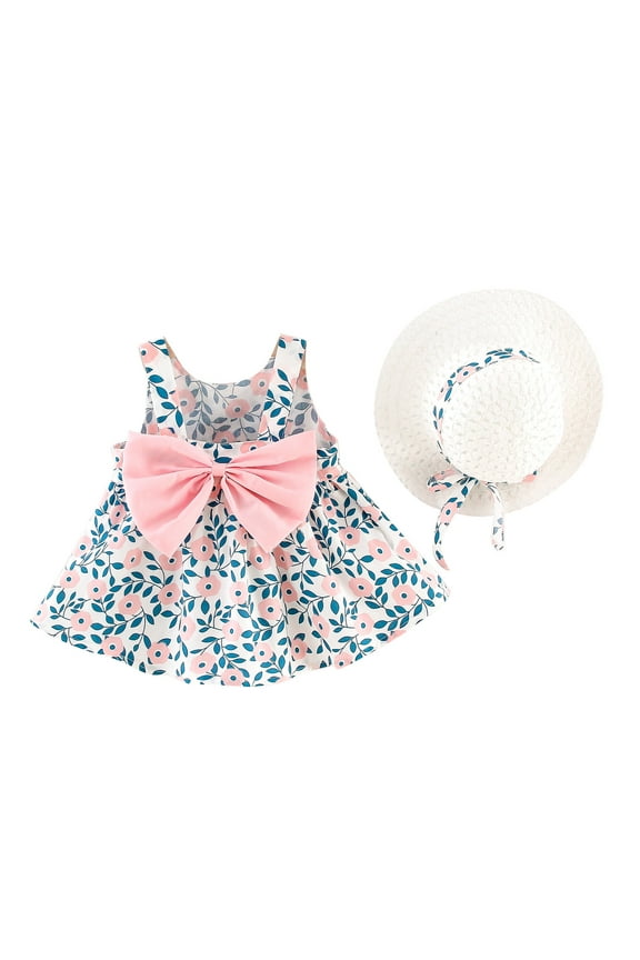 Baby Girl Clothes Girls Dresses Toddler Kids Suspenders Floral Princess Dress Hat Outfits