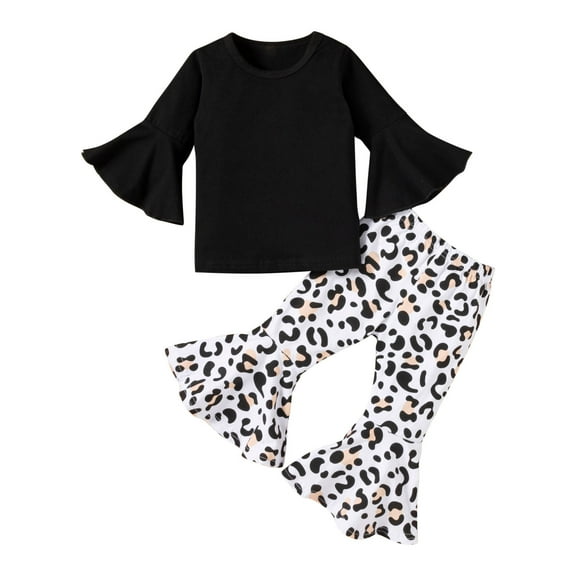 Odeerbi Baby Girls Boys Clothes Baby Outfits Shirts Sets Toddler Kids 2025 Fashion Cute Trumpet Long Sleeve Leopard Pattern Ruffles Flared Pants Suit