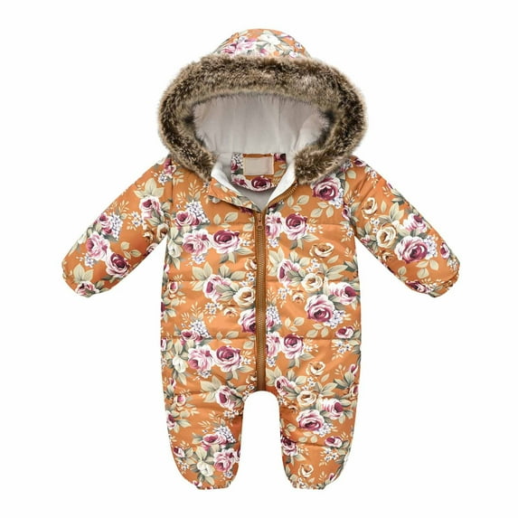 Odeerbi Baby Girls Boys Clothes Baby Rompers Autumn Winter Infant Toddler Long Sleeve Print Plush Hooded Romper Jumpsuit