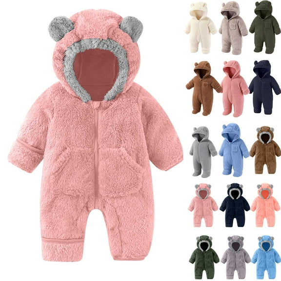 Odeerbi Baby Girls Boys Clothes Baby Rompers Newborn Fleece Footie Snowsuit Winter Bunting Onesie Cartoon Warm Hooded Romper Jumpsuit Outfits