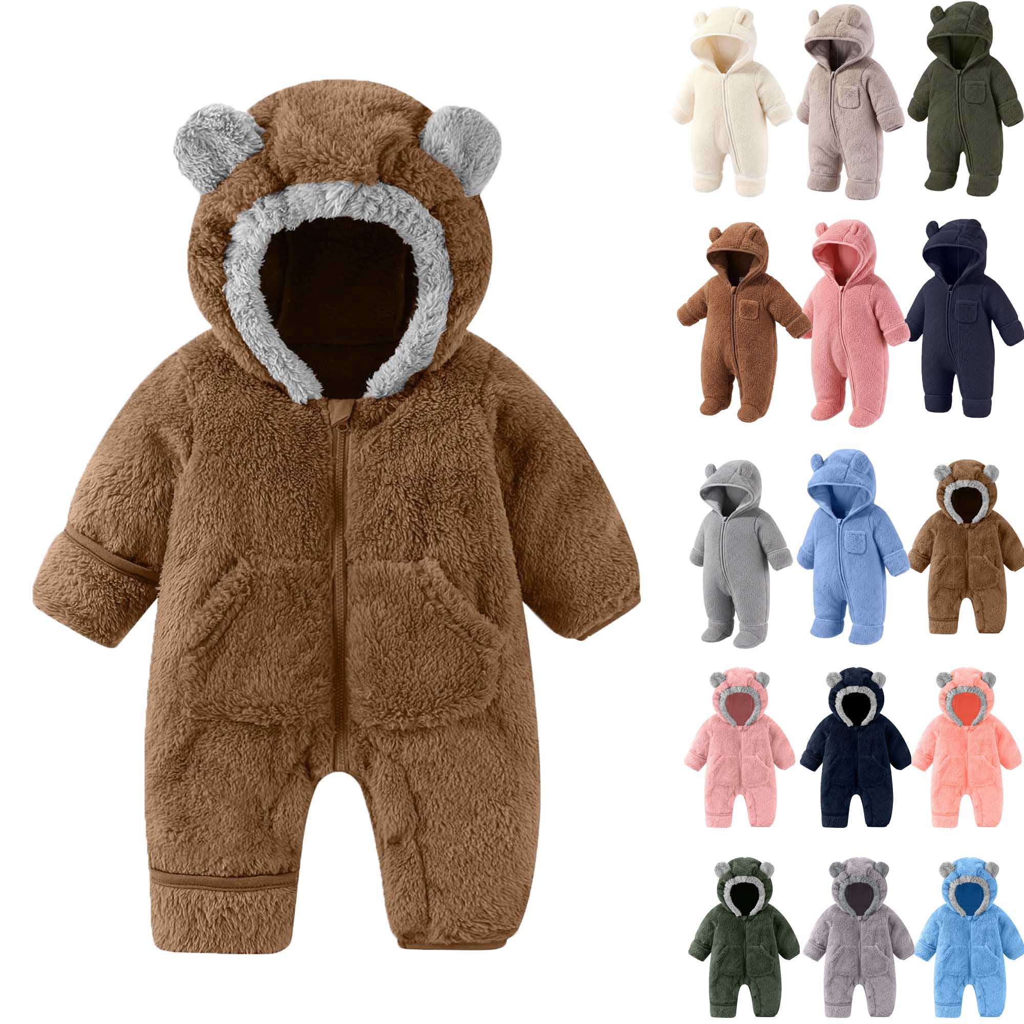 Odeerbi Baby Girls Boys Clothes Baby Rompers Newborn Fleece Footie Snowsuit Winter Bunting Onesie Cartoon Warm Hooded Romper Jumpsuit Outfits
