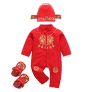 Odeerbi Baby Girls Boys Clothes Baby Rompers Newborn Infant 2024 New Year Tang Suit Romper Jumpsuit +Hat+ Shoes Sets