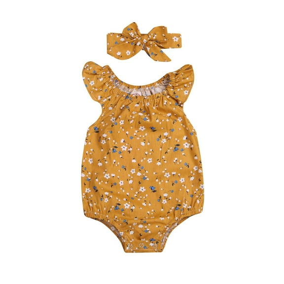 Odeerbi Baby Girls Boys Clothes Baby Rompers Newborn Solid Color Sleeveless Romper + Headb