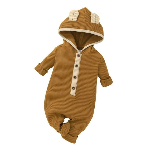 Odeerbi Baby Girls Boys Clothes Baby Rompers Toddler Cartoons Long Sleeved Hooded Ribbed Romper Trousers Suit