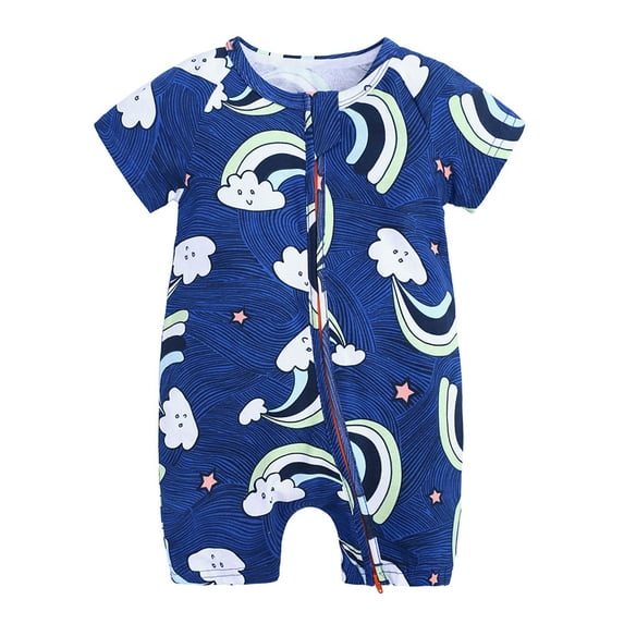 Odeerbi Baby Girls Boys Clothes Baby Rompers Toddler Cute Cartoon Animal Pattern Short Sleeve Double Zipper Romper Jumpsuit
