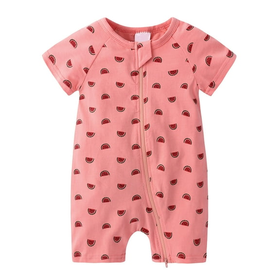 Odeerbi Baby Girls Boys Clothes Baby Rompers Toddler Cute Cartoon Animal Pattern Short Sleeve Double Zipper Romper Jumpsuit