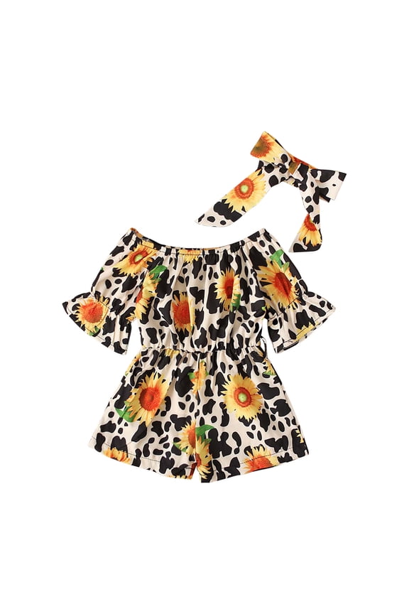 Baby Girls Boys Clothes Baby Rompers Toddler Floral Short Sleeve Jumpsuit + Bow Two-piece Children's Clothing