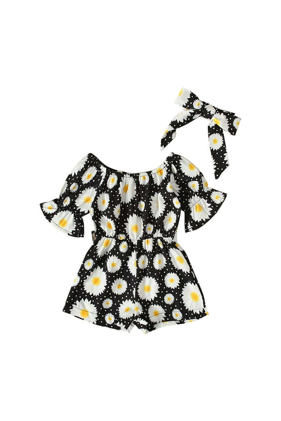 Baby Girls Boys Clothes Baby Rompers Toddler Floral Short Sleeve Jumpsuit + Bow Two-piece Children's Clothing