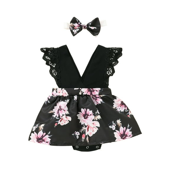 Odeerbi Baby Girls Boys Clothes Baby Rompers Toddler Outfits V-neck Cute Flowers Romper Short Skirt Suit