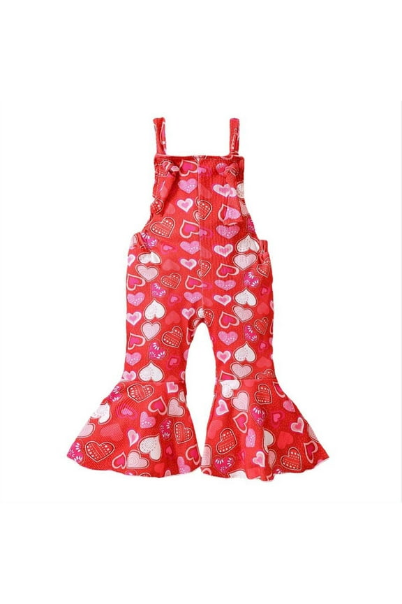 Baby Girls Clothes Toddler Jumpsuit Outfit 2025 Valentine's Day Love Print Jumpsuits Cartoon Printing Strap Romper Pants Red