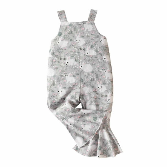 Odeerbi Baby Girls Clothes Toddler Jumpsuit Outfit Easter Rabbit Print Jumpsuits Cartoon Printing Strap Romper Pants Light Blue