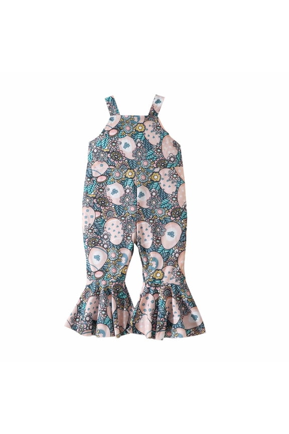 Baby Girls Clothes Toddler Jumpsuit Outfit Easter Rabbit Print Jumpsuits Cartoon Printing Strap Romper Pants Light Blue