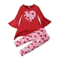 thumbnail image 1 of Odeerbi Baby Girls Clothes Toddler Outfit 2025 Valentine's Day Children's Clothing Trumpet Sleeve Top Pants Love Pattern Two-piece Set Red, 1 of 8