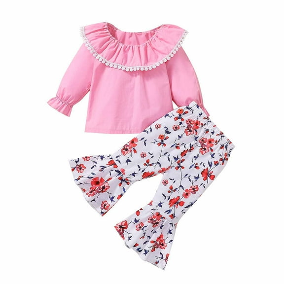 Odeerbi Baby Girls Clothes Toddler Outfit Autumn Winter Boys Cotton Crew Neck Long Sleeve 2025 Casual Print Trousers Set Pink