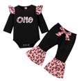 thumbnail image 1 of Odeerbi Baby Girls Clothes Toddler Outfit Embroidered Letter Long-sleeved Leopard-print Flared Pants Suit Black, 1 of 9