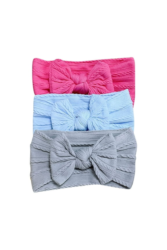 Baby Girls Elastics Hair Bows Headband 3PC Toddler Cute Bowknot Headdress Hair Band Solid Color Hair Accessories Hot Pink
