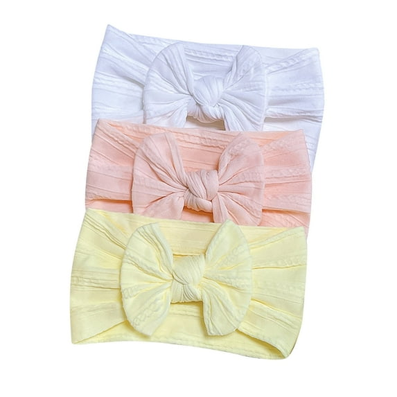 Odeerbi Baby Girls Elastics Hair Bows Headband 3PC Toddler Cute Bowknot Headdress Hair Band Solid Color Hair Accessories White