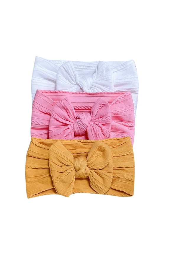 Baby Girls Elastics Hair Bows Headband 3PC Toddler Cute Bowknot Headdress Hair Band Solid Color Hair Accessories Yellow