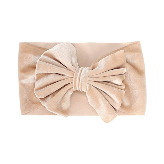 Odeerbi Baby Girls Elastics Hair Bows Headband Toddler Gold Velvet Pleated Headband Cute Solid Color Oversized Headband Hair Accessories Beige