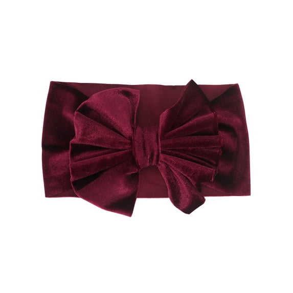 Odeerbi Baby Girls Elastics Hair Bows Headband Toddler Gold Velvet Pleated Headband Cute Solid Color Oversized Headband Hair Accessories Burgundy