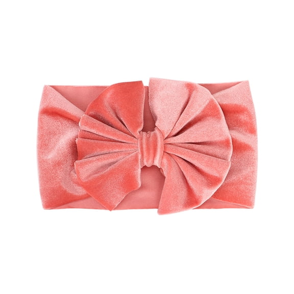 Odeerbi Baby Girls Elastics Hair Bows Headband Toddler Gold Velvet Pleated Headband Cute Solid Color Oversized Headband Hair Accessories Pink