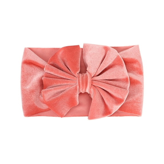 Odeerbi Baby Girls Elastics Hair Bows Headband Toddler Gold Velvet Pleated Headband Cute Solid Color Oversized Headband Hair Accessories Pink