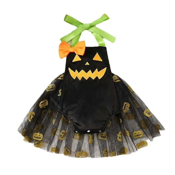 Odeerbi Baby Girls Halloween Pumpkin Romper Velvet Tulle Jumpsuit Infants Babys New Cute Jumpsuit Baby Clothes Black