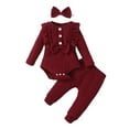 thumbnail image 1 of Odeerbi Baby Girls Layette Set Long Sleeve Romper Jumpsuit Outfits Knitting Cotton Baby Clothes Fashion Casual Round Neck Collar Botton Tops Solid Color Long Pants Sets Burgundy, 1 of 9