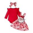 thumbnail image 1 of Odeerbi Baby Girls Outfits Christmas Santa Claus Jumpsuit Cotton Romper Suspender Skirt Set Solid Color Long Sleeve Knitting Bodysuit Baby Crawling Suit Headband Set Infant Clothes Red, 1 of 9