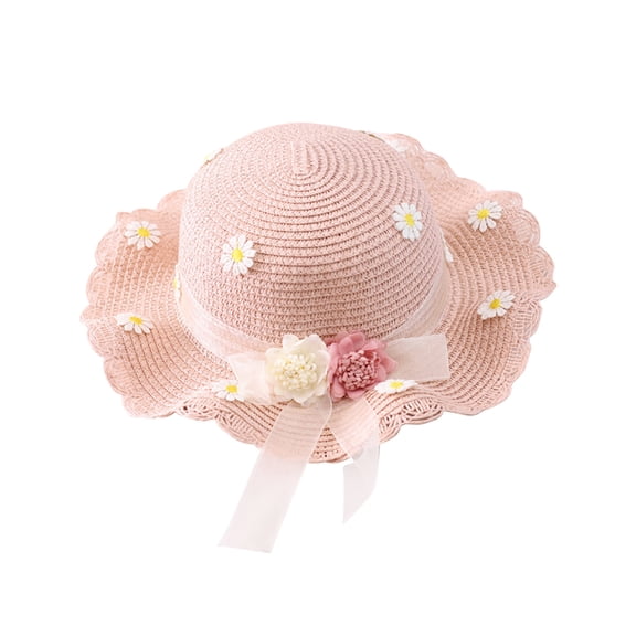 Odeerbi Baby Hats Boys Girls Sun Hat Summer Children's Flower Bow Decorated Hat Rope Beach Sun Hat