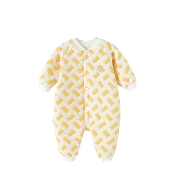 Odeerbi Baby Infant Boys Girls Clothes Baby Jumpsuit Romper Fall Winter Warm Three-Layer Quilted Hoodie Jumpsuit Cold Proof Outdoor Clothing Yellow 6-9 Months