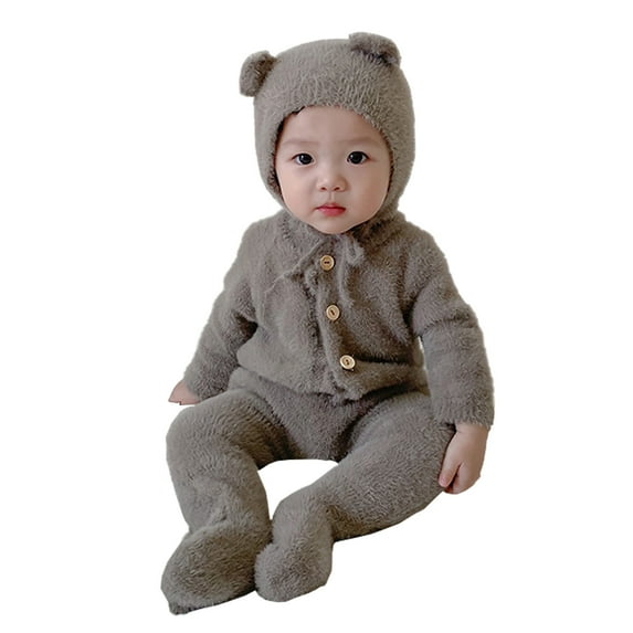 Odeerbi Baby Infant Boys Girls Clothes Baby Jumpsuit Romper Thin Cotton Jumpsuit Warm 2025 Long Sleeve Cotton Boneless Velvet Cute Clothes Gray 3-6 Months