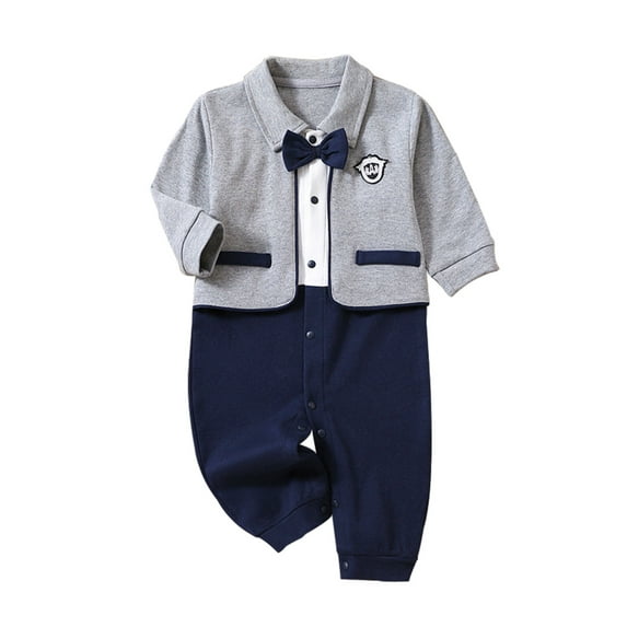 Odeerbi Baby Infant Boys Girls Clothes Gentleman Jumpsuit Baby Romper College Style Fall Gentleman Style Romper British Indoor Outdoor Jumpsuit Gray 6-9 Months
