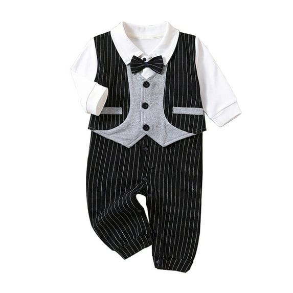 Odeerbi Baby Infant Boys Girls Clothes Gentleman Jumpsuit Baby Romper College Style Fall Gentleman Style Romper British Indoor Outdoor Jumpsuit Black 9-12 Months