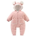 thumbnail image 1 of Odeerbi Baby Infant Boys Girls Clothes Winter Jumpsuit Baby Romper 2025 Fashion Solid Color Cute Thickening Keep Warm Bear Ear Jumpsuit Pink 9-12 Months, 1 of 8