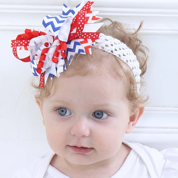 Odeerbi Baby Infants Independence Day Bow Headband Patriotic Hair Bow Cute 4th of July Accessory Crochet Headwrap