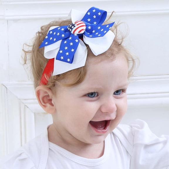 Odeerbi Baby Infants Independence Day Bow Headband Patriotic Hair Bow Cute 4th of July Accessory Headwrap