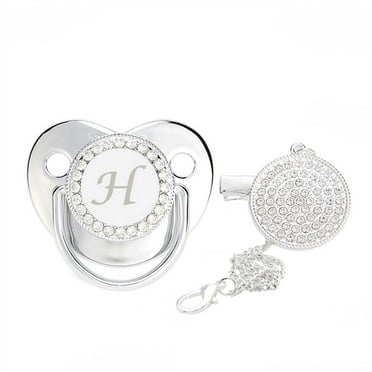 Odeerbi Pacifier 26 Letter Name Initial Clip Silicone Nipple Bling E