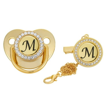 Odeerbi Pacifier 26 Letter Name Initials Clip Silicone Golden Shiny M