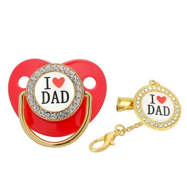 Odeerbi Pacifier I Love Dad Initial Clip Silicone Nipple Bling
