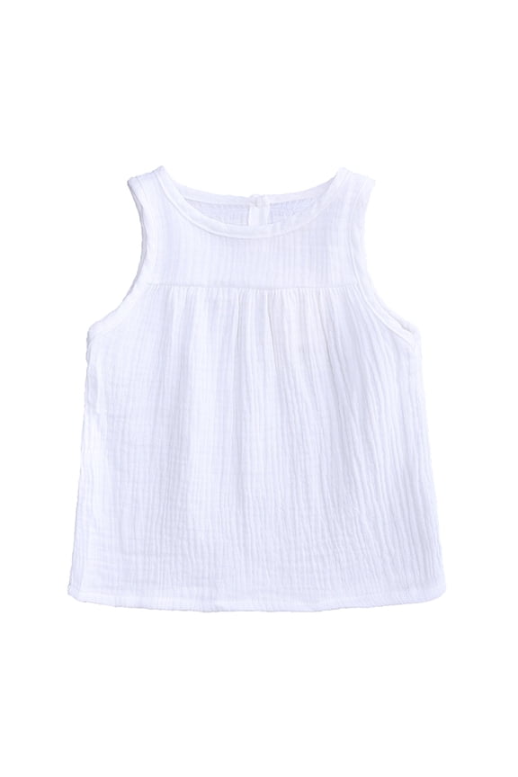 Baby Toddler Girls Tank Top Kids Cotton Linen Vest Summer Candy Color Vest White