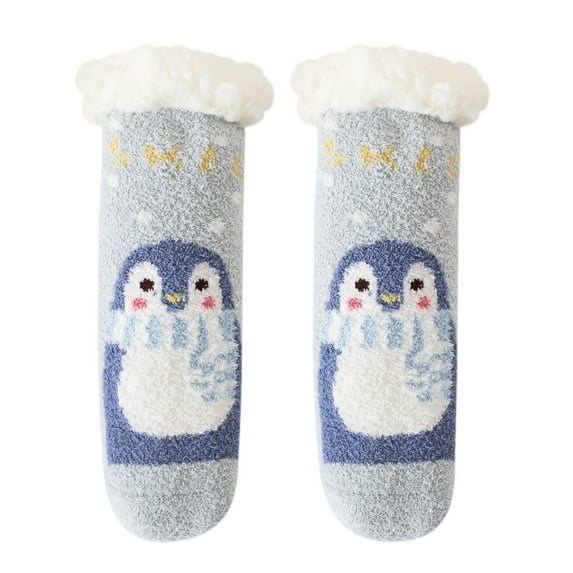 Odeerbi Baby Toddler Socks Boys Girls Solid Color Cartoon Socks Keep Warm Plush Kids Soft Non-slip Indoor Socks Light Blue