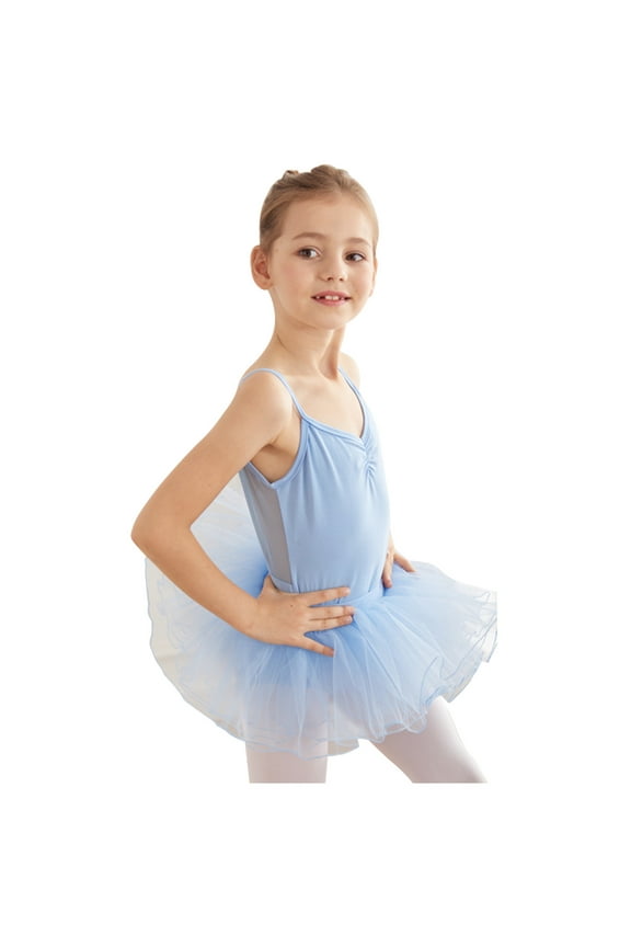 Ballet Leotards For Girls Gymnastics Leotards Baby Dance Clothes Summer Sling Cross Back Training Clothes One-piece Suit Rubber Band Skirt Set Blue