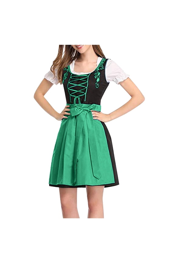 Bavarian Oktoberfest Dirndl Dress for Women 2025 Elegant Maxi Dress Beer Festival Square Neck Clothing Green